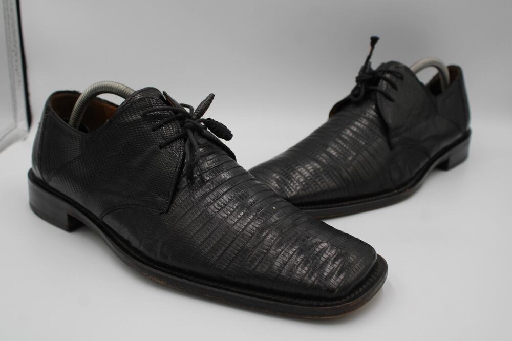 Size 9 - Mezlan Platinum Calvello Men's Black Genuine Lizard Skin Oxford